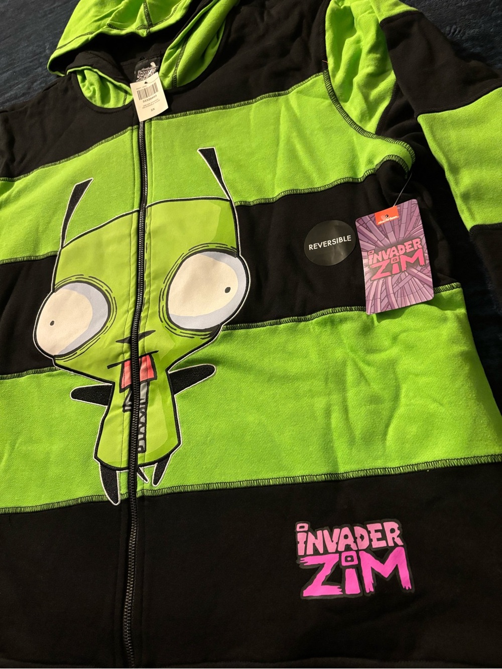 Nickelodeon Invader Zim Green & Black Striped Reversible Hoodie